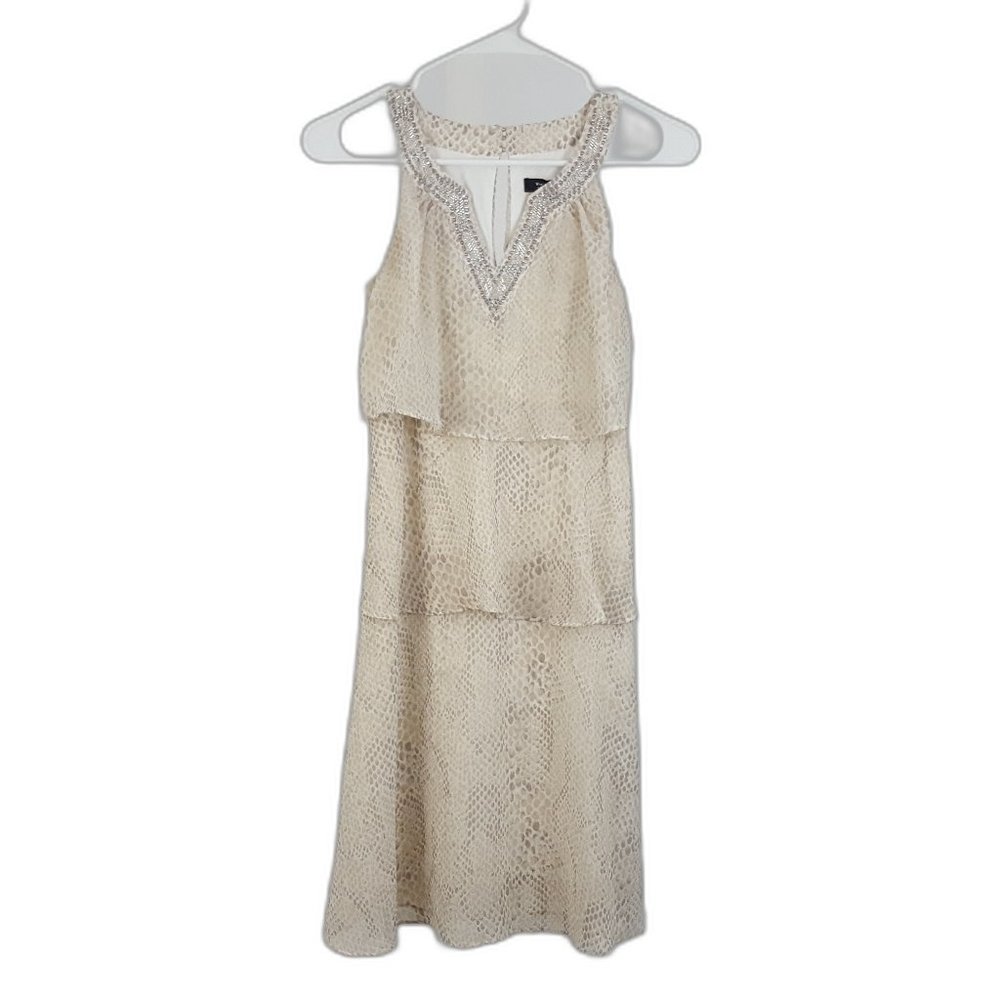 White House Black Market Tiered Sleeveless Shift Dress Cream